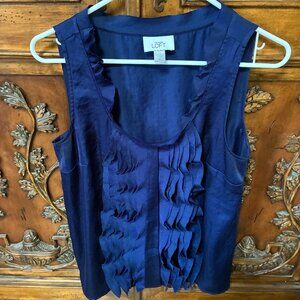 Ann Taylor Loft Women's Navy Blue Ruffle Front Sleeveless Tank Top Medium Twee.